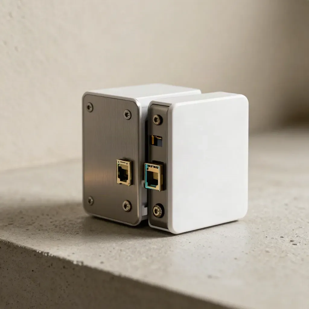 Macro van Wi‑Fi 6 access point met montageplaat, schroeven en twee ethernetpigtails op beton.